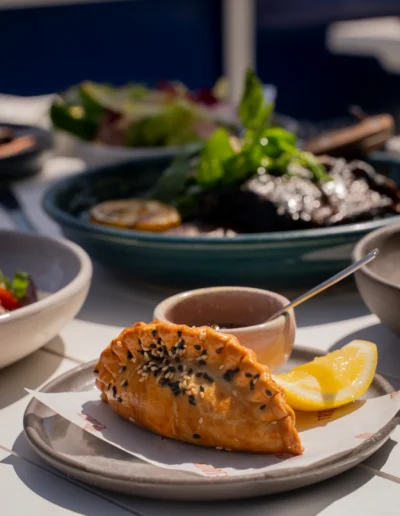 Empanada de Cordero / 13.5 saltbush lamb, black garlic, silverbeet, tzatziki