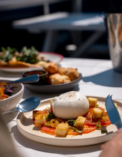 Ensalata de Burrata Y Tomate / 25 burrata, heirloom tomatoes, pesto, croutons